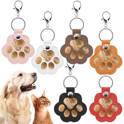 6PCS Pet Hair Keepsake Keychain – Transparent Memorial Keychain for Dog & Cat Hair – Leather Paw Charm Key Ring, Pet Loss Sympathy Gift, Furever Memory Holder for Bag, Purse, or Car Decoration