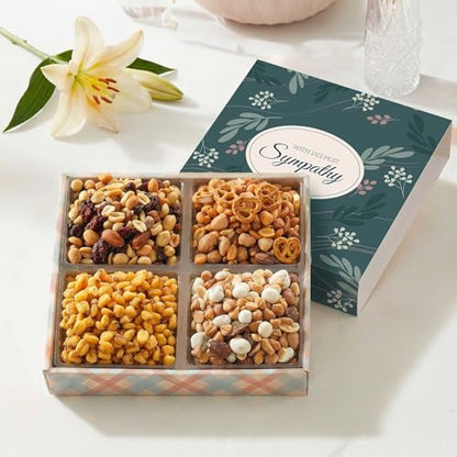 Broadway Basketeers Sympathy Nuts Gift Basket Gourmet Nut Box Assortment for Men And Women, Healthy Condolence Gift Tray for Bereavement