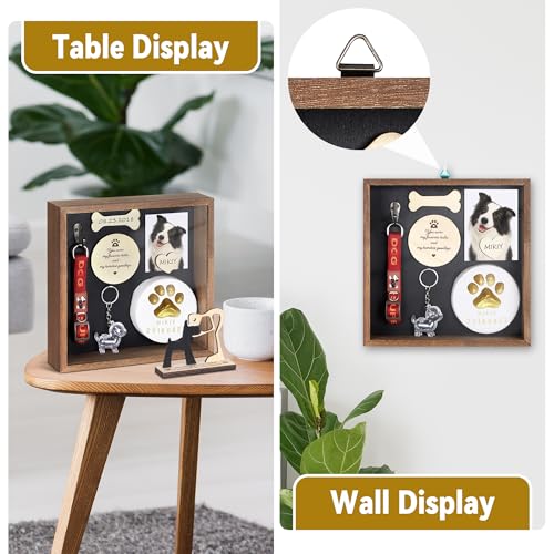 8.6'' Pet Memorial Shadow Box, Wooden Pet Remembrance Frame, Keepsake Box for Pet Ashes, Fur & Collar