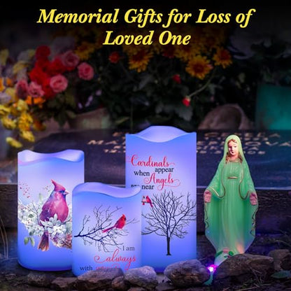 Tujoe 3 Pcs Memorial Candles Sympathy Gifts Cardinal Flameless Candles Christmas Sympathy LED Battery Operated Lights Memorial Gift for Loss of Mom, Father, Remembrance - style: Cardinal