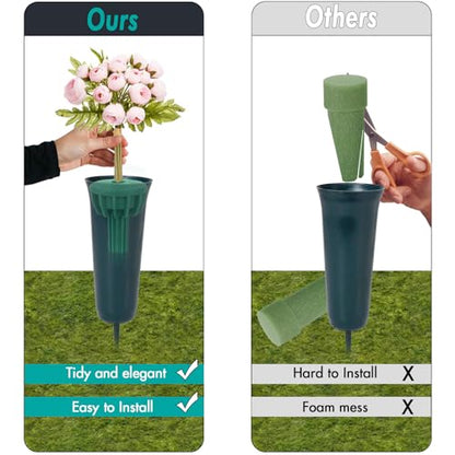Cemetery Vase Rubber Inserts, Silicone Secure Flowers Holder for Headstone 2 Packs, Green - color: Green