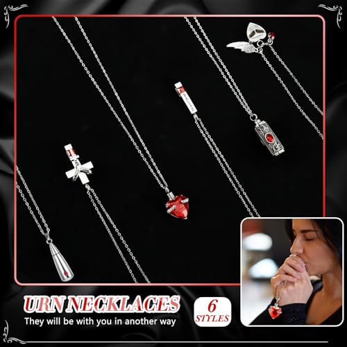 Ecation 12 Set Small Urn Cremation Jewelry Necklaces for Ashes Stainless Steel Keepsake Urns Memorial Locket Mini Ash Holders Waterproof for Human Adult Female Male Family Loved One(Red) - color: Red