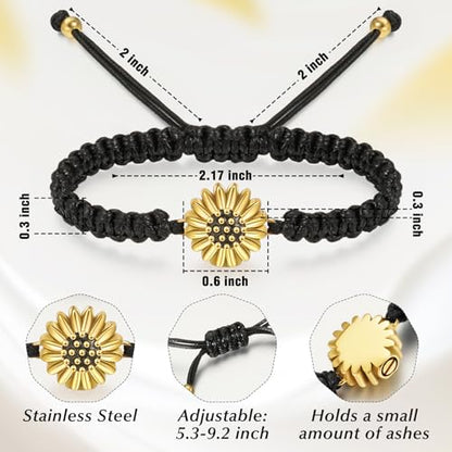 abooxiu Urn Bracelet for Ashes Sunflower Cremation Jewerlry Ashes Bracelet Memorial Cremation Bracelets Urn Jewelry for Ashes of Loved Ones Adjustable Braided Rope for Women - style: Non-Customized