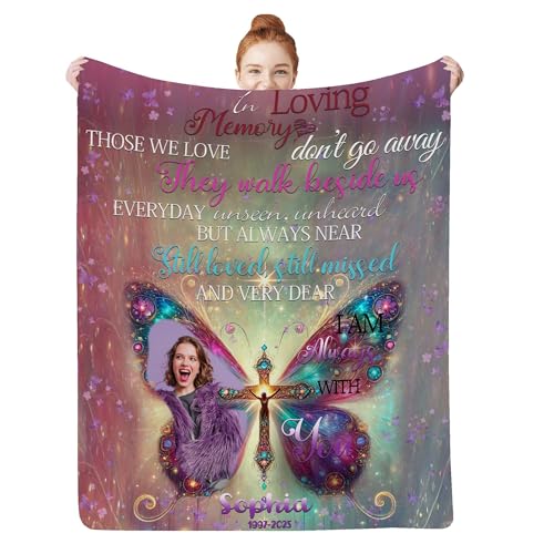 Artsadd Custom Memorial Throw Blanket with Photos, Purple, 30"x40", Polyester, Casual, Lightweight, Perfect for Loss of Loved One, Sympathy Gift, Remembrance, Napping, Camping, Travel, Leisure - color: Memorial-12-103