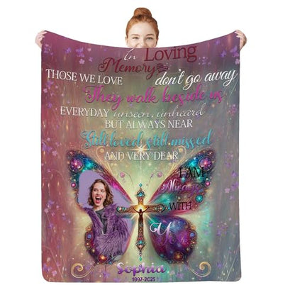 Artsadd Custom Memorial Throw Blanket with Photos, Purple, 30"x40", Polyester, Casual, Lightweight, Perfect for Loss of Loved One, Sympathy Gift, Remembrance, Napping, Camping, Travel, Leisure - color: Memorial-12-103