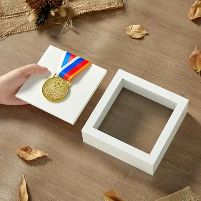 5x5 Smal Shadow Box Frame with Thickened Acrylic Panel & Pins - color: White+foam Back+foam Packaging, size: 5x5