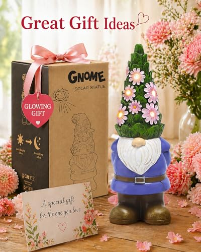 Nacome Solar Garden Outdoor Statues Gnome with Succulent - color: Purple Gnome