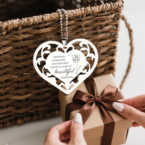 Memorial Heart Ornament, “Wherever a Beautiful Soul Has Been” Sympathy Gift for Loss of Dad, Remembrance Keepsake for Mom Dad Friends Bereavement Dandelion Hanging Ornaments S2X33 - style: Memorial Heart2