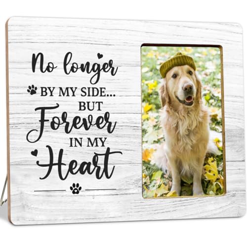Dog Memorial Gifts Wooden Picture Frame, Loss of Dog Gifts Picture Frames, No longer by My Side Forever in My Heart - color: Paw