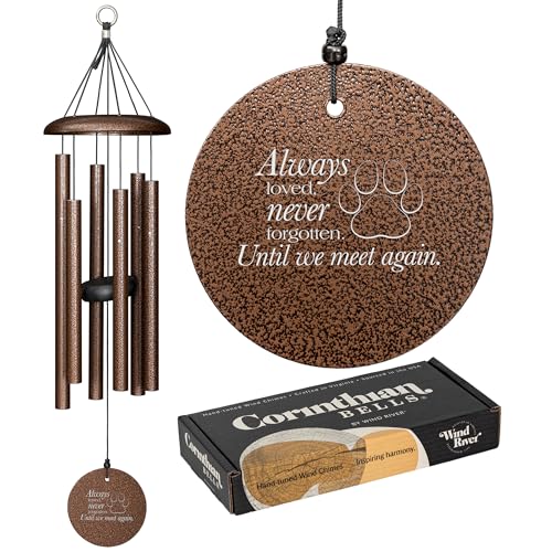 Corinthian Bells 27" Pet Memorial Wind Chime – Copper Vein – “Always Loved, Never Forgotten” with Engraved Pawprint – Soothing Sympathy Gift for Dog or Cat Loss & Remembrance