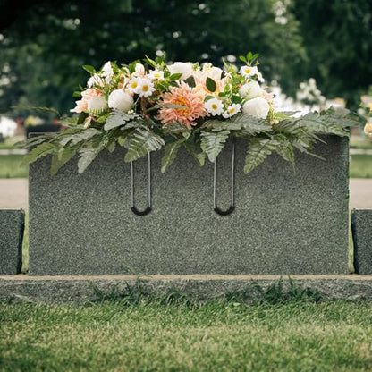 Artificial Realistic Flowers, Silk Outdoor Headstone Decor, Grave Decorations Funeral Arrangements, Yellow Red Wildflower Saddle for Headstone