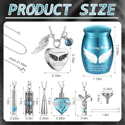 Ecation 12 Set Small Urn Cremation Jewelry Necklaces for Ashes Stainless Steel Keepsake Urns Memorial Locket Mini Ash Holders Waterproof for Human Adult Female Male Family Loved One(Light Blue) - color: Light Blue