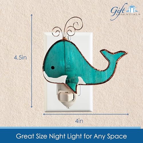 Gift Essentials Blue Whale Plug-in Night Light - Stained Glass Nightlight | Blue Whale Stained Glass Plug-in Nightlight with On/Off Rocker Switch. Includes One 4-Watt Replaceable Warm-Glow Bulb. - color: Whale