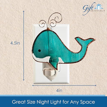 Gift Essentials Blue Whale Plug-in Night Light - Stained Glass Nightlight | Blue Whale Stained Glass Plug-in Nightlight with On/Off Rocker Switch. Includes One 4-Watt Replaceable Warm-Glow Bulb. - color: Whale