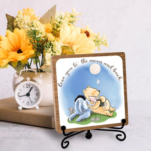 Winnie Inspirational Friendship Keepsake, Positive Desk Table Decor, 5″x 5″ | Meaningful Gifts for Women, Men, Friends, Family, Encouraging Decorations for Office Desks, Cubicles, Shelves - style: Love you to the moon and back