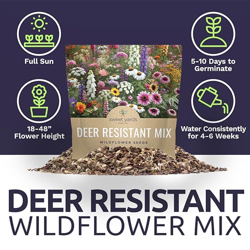 Deer Resistant Wildflower Seed Mixture - Bulk 1 Ounce Packet - Over 15,000 Deer Tolerant Seeds - Open Pollinated and Non GMO - size: 1 Ounce Pouch