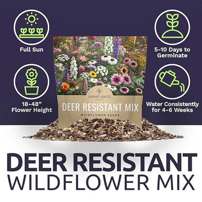 Deer Resistant Wildflower Seed Mixture - Bulk 1 Ounce Packet - Over 15,000 Deer Tolerant Seeds - Open Pollinated and Non GMO - size: 1 Ounce Pouch