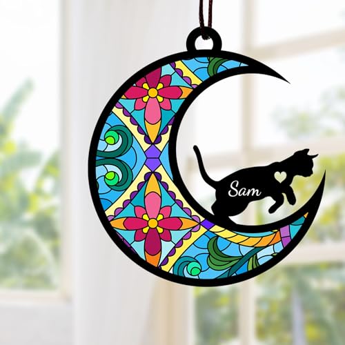 Custom Cat Memorial Suncatcher, Personalized with Name and Breed, Loss of Pet Sympathy Gift for Cat Lovers, Stained Glass Look Acrylic Ornament - color: #2 Cat Suncatcher