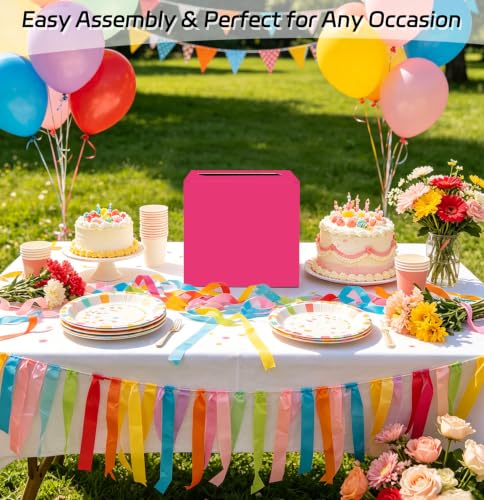 SietDESEO Hot Pink Card Box with Slot Money Gift Card Box Holder for Party Wedding Reception Birthday Graduation Bridal Shower Baby Shower Diaper Raffle Box - color: HOT PINK CARD BOX, size: 7.8 X 7.8 X 7.8 INCH