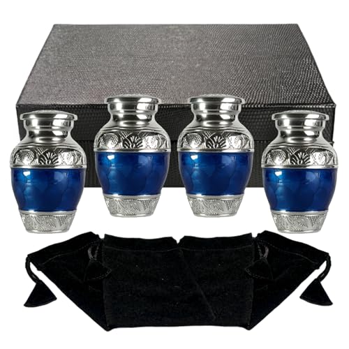 Small Urns for Human Ashes Keepsake – Mini Urns for Ashes – Handcrafted Keepsake Urns – Blue Small Urn for Ash – Set of 4 Memorial Ash Holders - color: Navy Blue, size: Set of 4 Keepsakes