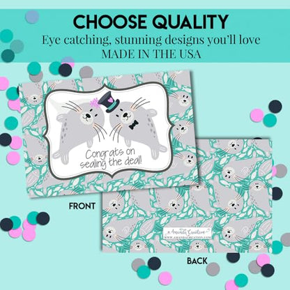 Funny Wedding Card for Newlyweds – Sealing the Deal Silly Seal Themed Greeting for Bride and Groom Wedding Day- Congratulations to the Happy Couple 4X6 inch Card with Silver Envelope Included - style: Seal