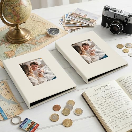 Small 4x6 Photo Album 24 Pockets Linen Cover Beige 2 Pack - color: Beige, size: 24 Pockets 2 Pack