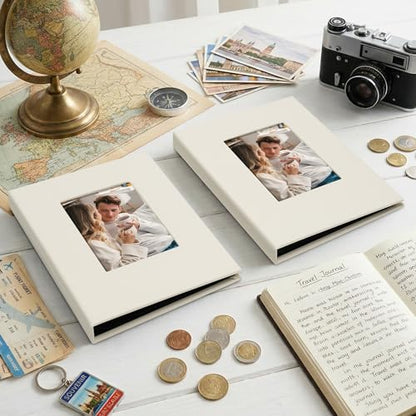 Small 4x6 Photo Album 24 Pockets Linen Cover Beige 2 Pack - color: Beige, size: 24 Pockets 2 Pack
