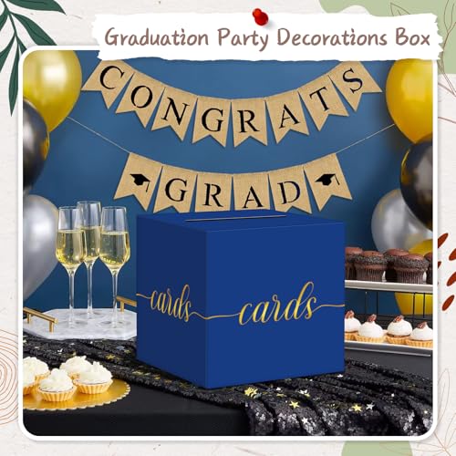 QIKSION Elegant Blue Graduation Card Box, Gold Foil Gift Card Box for Party - color: Blue