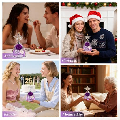 Casaido Mothers Day Rose Gifts for Women, 7" Purple Preserved Roses Flowers in Glass Angel Figurine, Birthday Gift for Mom Wife Grandma, Eternal Rose for Valentines Christmas Anniversary - color: Purple