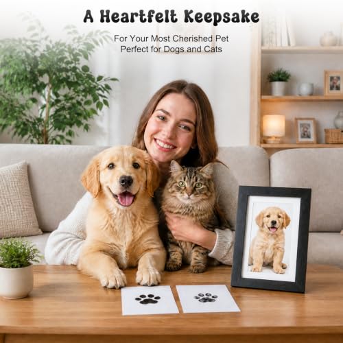Pet Photo and Paw Print Frame Kit, Black Wood for Dogs and Cats