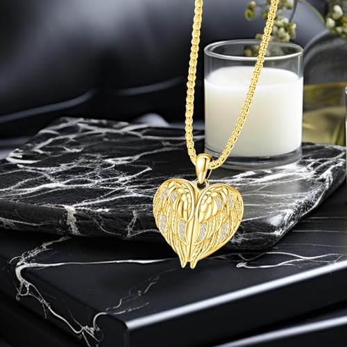 Angel Wings Necklace 925 Sterling Silver Guardian Angel Nurse RN Caduceus Pendant Charm Crystal Angel Jewelry Gifts for Women - style: F-Angel Wings Locket (Gold)