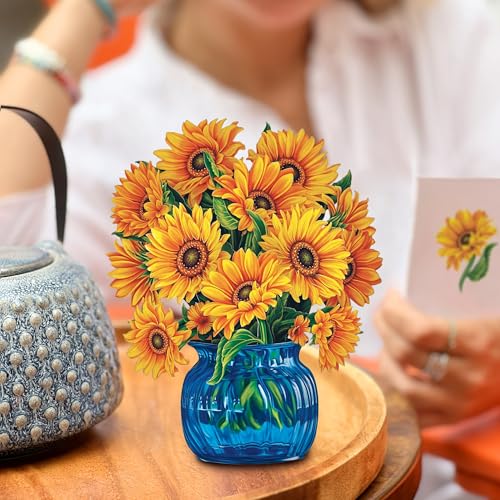 Freshcut Paper Pop Up Cards, Mini Sunflowers, 6 Inch Mini Sized Forever Flower Bouquet 3D Popup Greeting Cards, Birthday Cards, Get Well Gifts, Blank Notecard & Envelope (Pack of 3) - color: Sunflowers, size: Mini (Pack of 3)