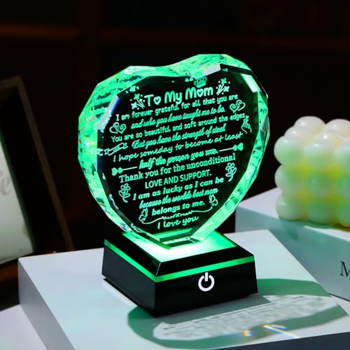 Arikyrist Mom Gifts from Daughter Son Crystal Keepsake with LED Light Base | Mom Birthday Presents, on Christmas Retirement Anniversary Mothers Day Valentines Day, to My Mom Plaque, Home Desk Decor - color: Mom