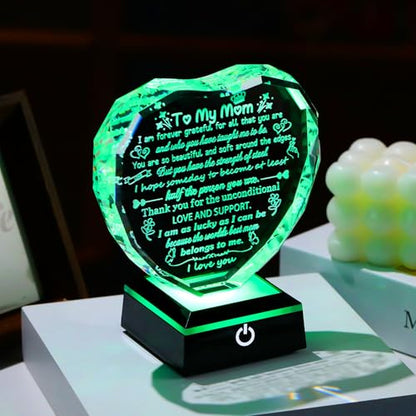 Arikyrist Mom Gifts from Daughter Son Crystal Keepsake with LED Light Base | Mom Birthday Presents, on Christmas Retirement Anniversary Mothers Day Valentines Day, to My Mom Plaque, Home Desk Decor - color: Mom