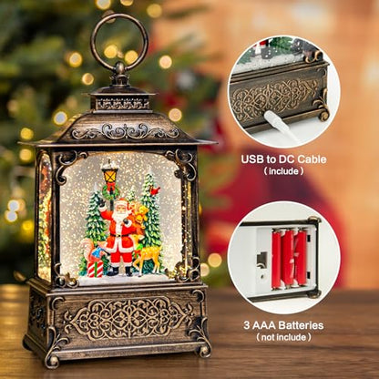 Christmas Snow Globes Lantern with Music, Santa Claus Scene Snow Globes with Water Swirling Glitter Effects, USB/Battery Powered with 6-Hour Timer, Christmas Decorations Gift - color: Santa Claus Scene