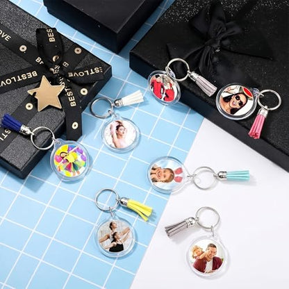 Yaomiao Acrylic Photo Keychain with Tassel Clear Blank Custom Keychain Frame Holder Insert Picture Keyring Making Kit - style: Round
