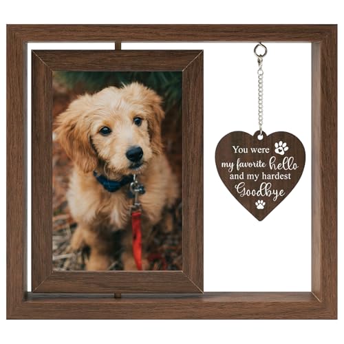 Dog Memorial Gifts for Loss of Dogs, Pet Memorial Gifts for Dogs, Rotating Wooden Dog Memorial Frame for Photos