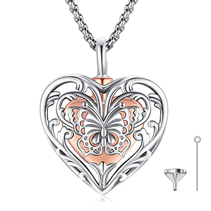 Eusense Cremation Jewelry for Ashes Urn Necklace to Put Ashes In 925 Sterling Silver Memorial Pendant Heart Urn Necklaces for Ashes Necklace for Women Men - style: A-Heart Urn Necklace-Butterfly