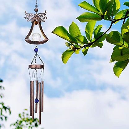 Taman Solar Wind Chime for Outside, Metal Angel Windchimes with LED Light - size: 42"