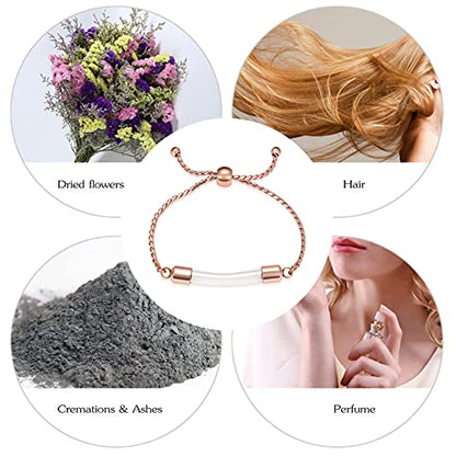 constantlife Stainless Steel Cremation Bracelet for Ashes - Transparent Glass Tube Urn Bangle Memorial Jewelry for Men Women - color: Rose Gold