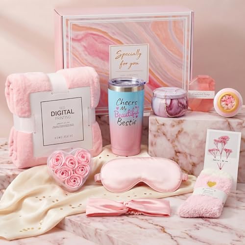 Get Well Soon Gift Baskets for Women,Self Care Gift Package Box, Birthday,Spa & Sympathy Care Package Gifts Set for Mom, Wife, Girlfriend, Sister & Friends - color: Pink