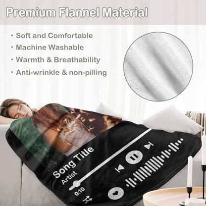 D-Story Custom Music Blanket with Picture Text Personalized Blankets and Throws Customized Fleece Photos Blanket for Adult Kid Funny Valentines Gifts for Couple Wife Husband MUS07 - color: Mus07