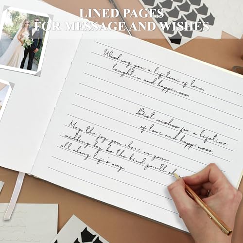 LADY&HOME Linen Wedding Guest Book for Wedding Reception-Guestbook to Sign in,Baby Shower Guest Book,Photo and Polaroid Guest Book for Bridal Shower (Beige) - color: Beige