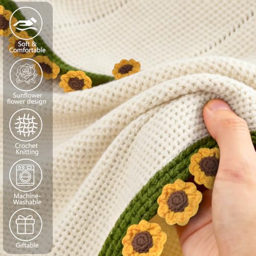 Unique Gifts for Women Birthday, Premium Crochet Sunflower Bouquet Blanket | Gifts for Mom Wife Grandma Girlfriend Handmade Knitted Throw Flower Blanket, Get Well Gifts for Women After Surgery, 51in - color: Sunflower