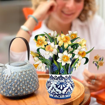 Freshcut Paper Pop Up Cards, Mini English Daffodils, 6 Inch Mini Sized Forever Flower Bouquet 3D Popup Greeting Cards, Birthday Cards, Get Well Gifts, Blank Notecard & Envelope (Pack of 3) - color: English Daffodils, size: Mini (Pack of 3)