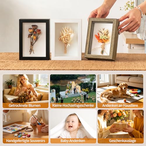 4x6 Small Shadow Box Frame with Ultra-Clear Glass & Soft Linen Back | With Push Pins and Stand, Deep 1.2" White Shadow Box Display Case – Display on Tabletop or Wall for Photo, Flower, Keepsakes - color: White+high Definition Panel + Shatter-proof Packagi