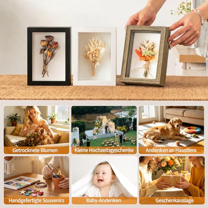 4x6 Small Shadow Box Frame with Ultra-Clear Glass & Soft Linen Back | With Push Pins and Stand, Deep 1.2" White Shadow Box Display Case – Display on Tabletop or Wall for Photo, Flower, Keepsakes - color: White+high Definition Panel + Shatter-proof Packagi