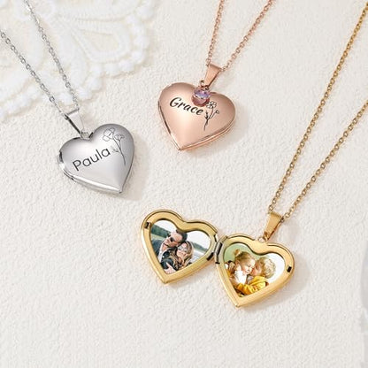 Personalized Heart Locket Necklace for Women with Picture Custom Inside Engraved Text Silver/Gold/Rose Gold Photo Locket Stainless Steel Memorial Gifts for Mom Daughter Grandmother - color: F1: Silver
