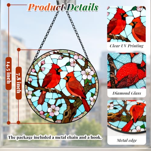 Cardinal Pair Stained Glass Suncatcher Window Hanging Bird Memorial Gift - color: Cardinals, size: 7.8x7.8 IN