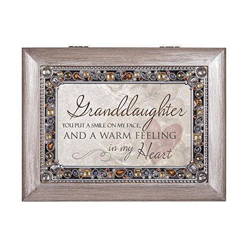 Cottage Garden Granddaughter You Put a Smile Brushed Pewter Jewelry Music Box Plays You Light Up My Life